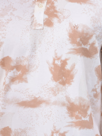 Brown Abstract Print Polo Neck T-Shirt