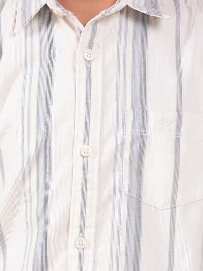 White Vertical Stripes Corduory Shirt