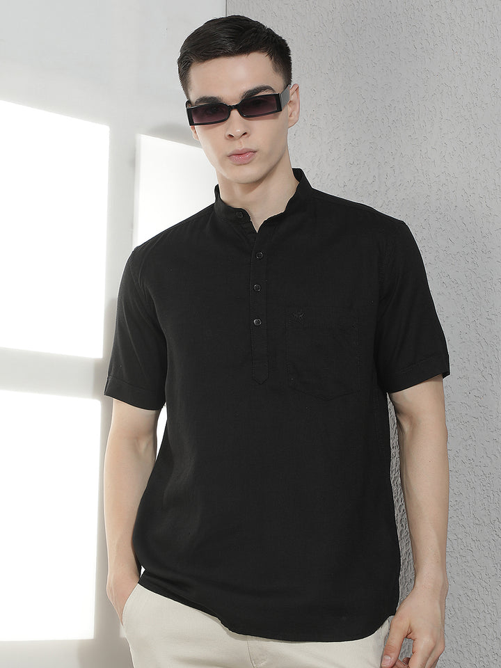 Classic Sleek Black Linen Kurta
