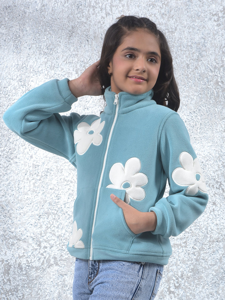 Green Graphic Print High Neck Knitted Sweatshirt