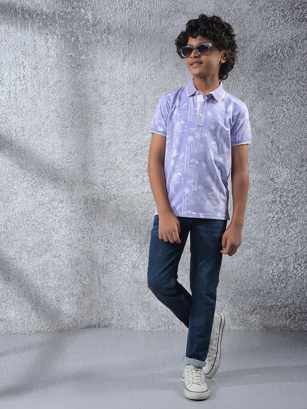 Purple Printed Polo Neck T-Shirt