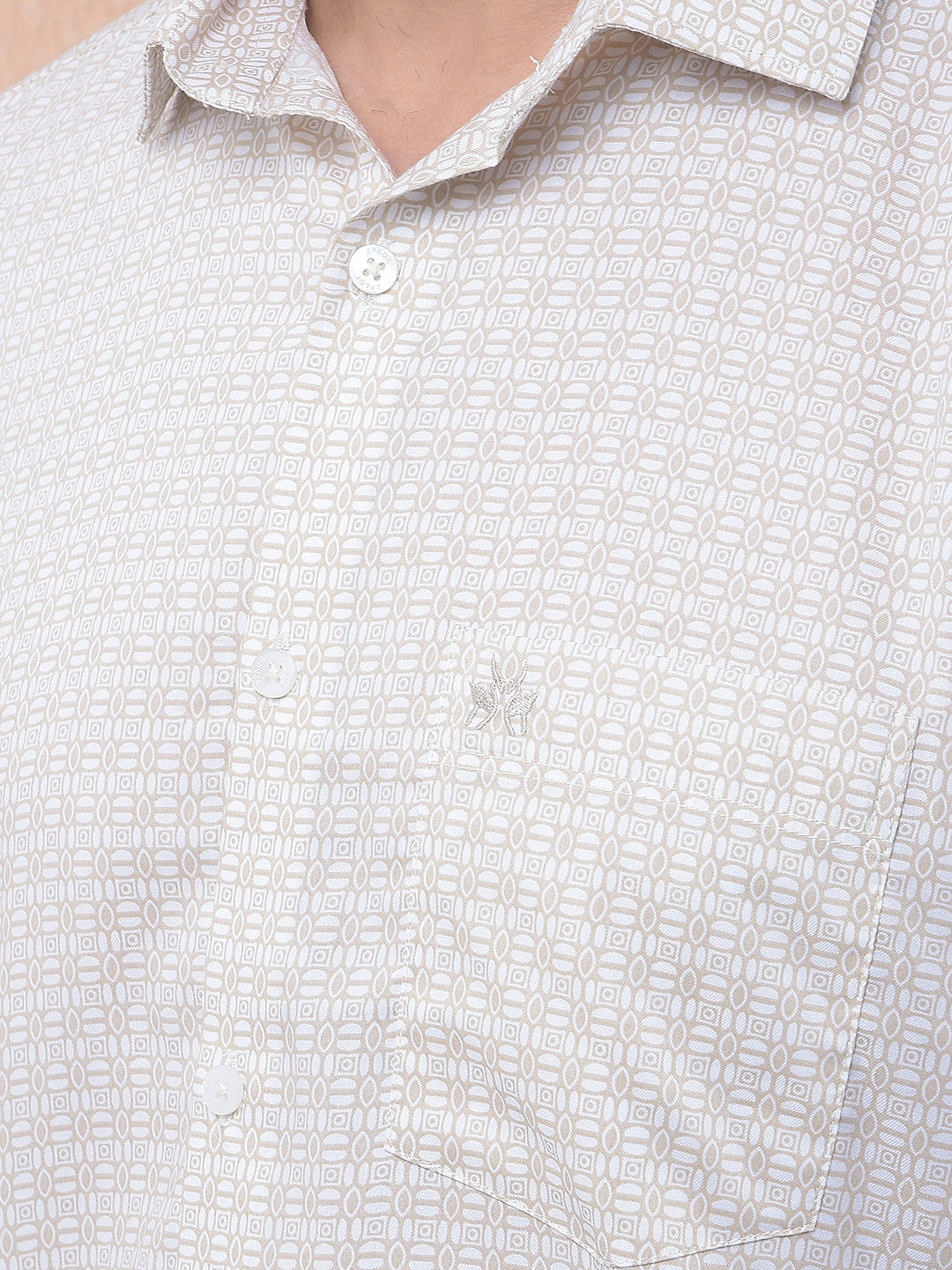 Beige Printed Modal Shirt