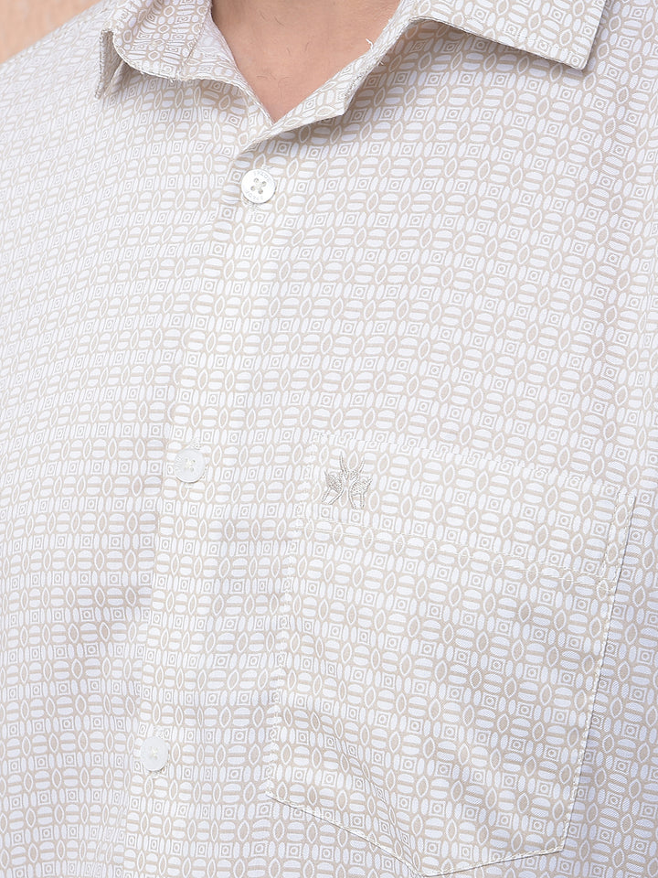 Beige Printed Modal Shirt
