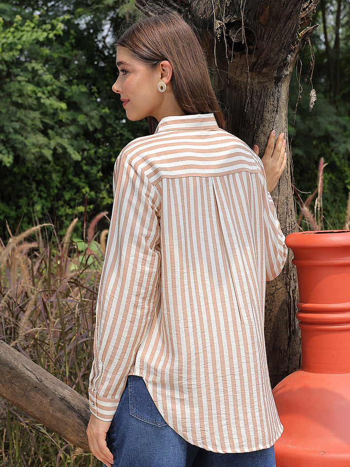 Minimalist Warm Brown Striped Shirt