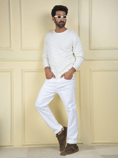 White Jacquard 100% Cotton Sweater