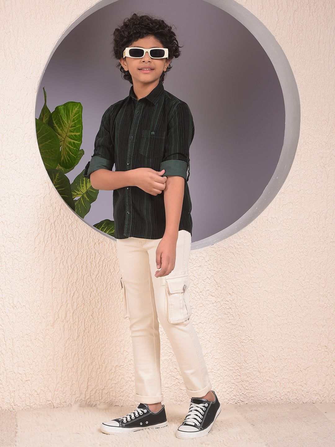 Green Printed 100% Cotton Corduory Shirt