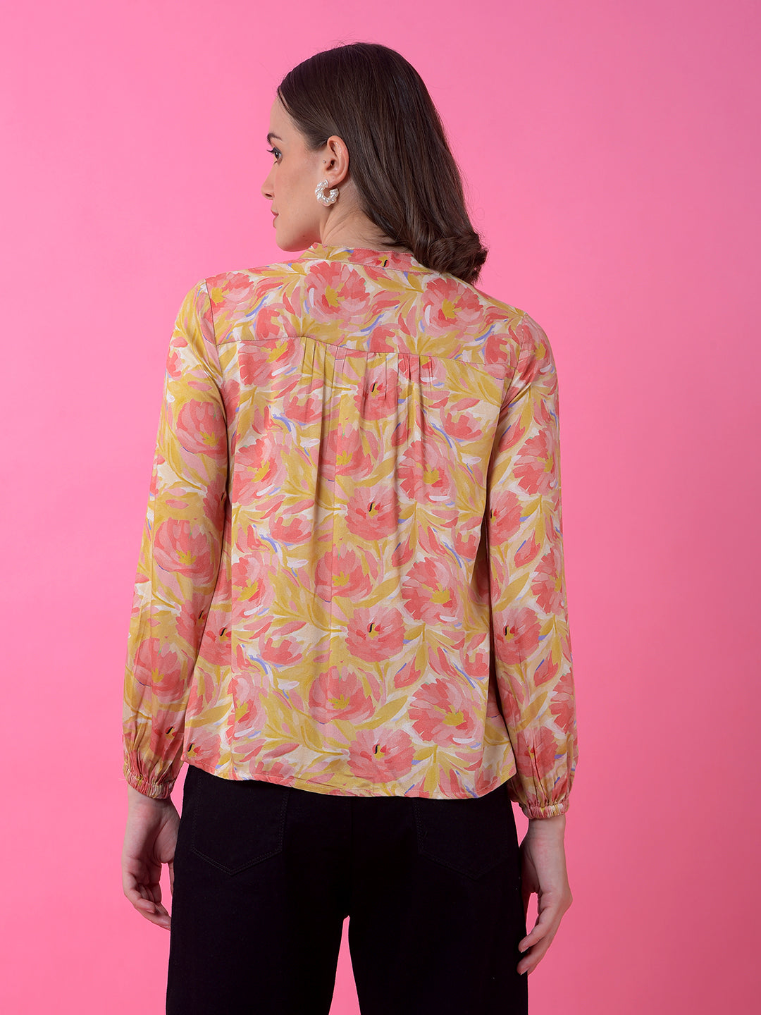 Olive Floral Print V-Neck Top