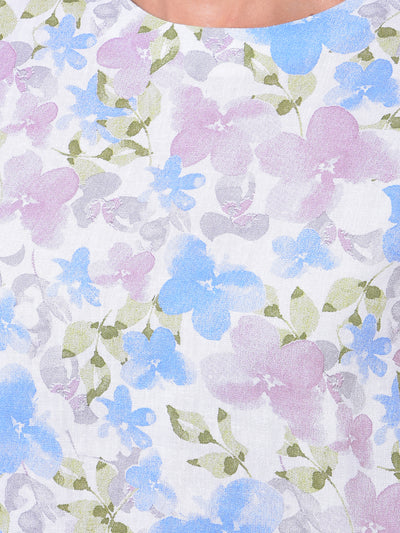 Multi-Color Floral Print Linen Top
