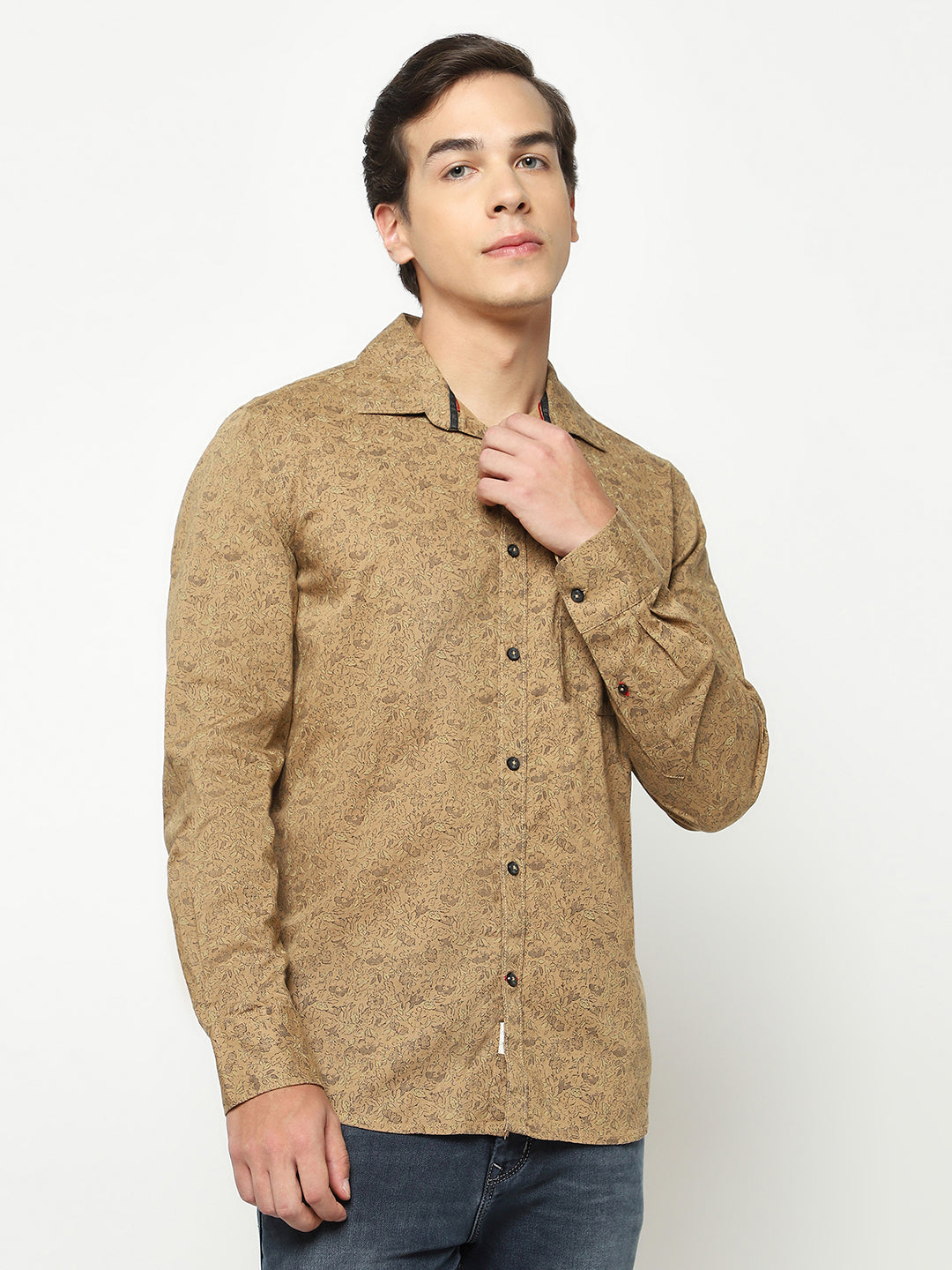 Brown Floral Print 100% Cotton Shirt