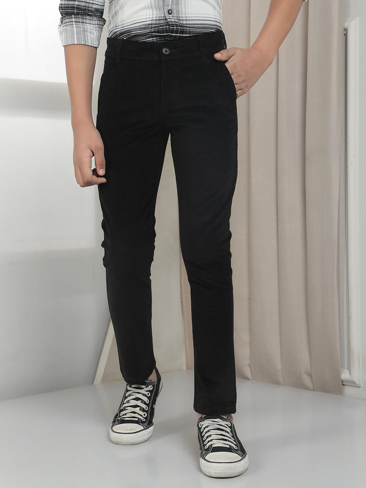 Black Cotton Stretchable Corduroy Trousers