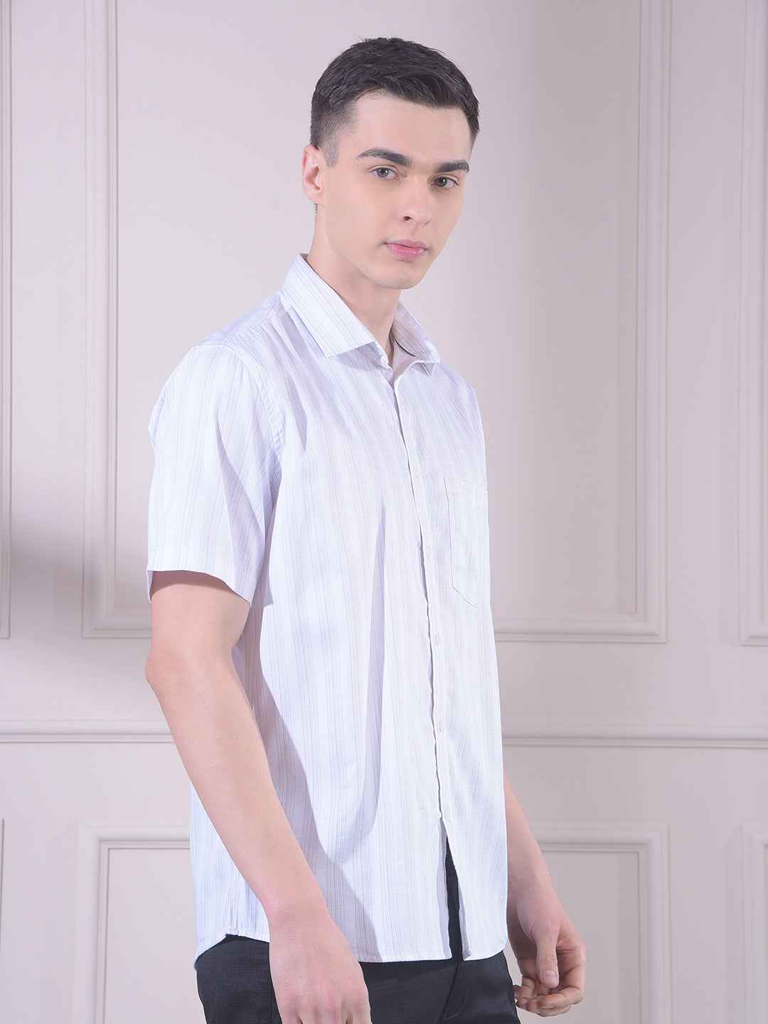 White Vertical Stripes 100% Cotton Shirt