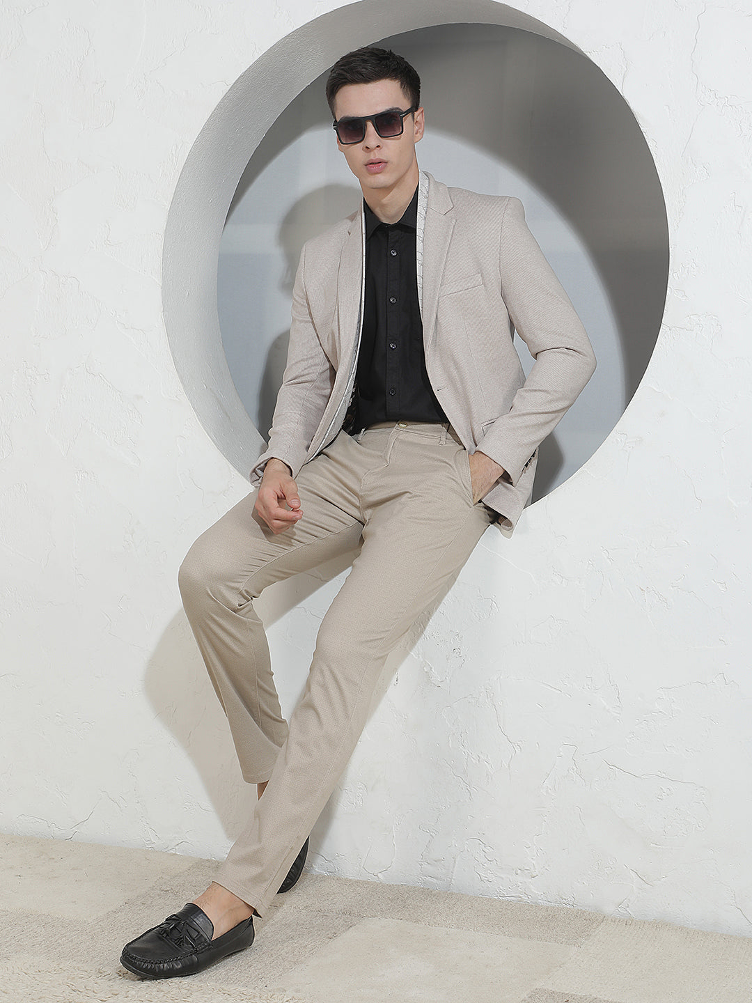 Beige Notched Lapel Blazer