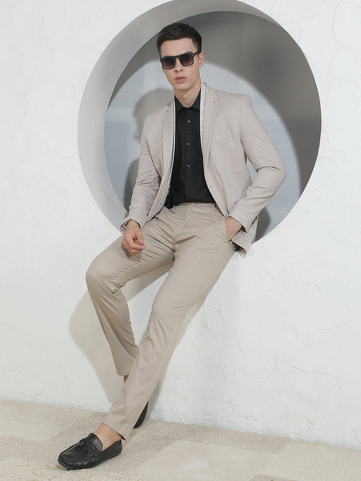 Beige Notched Lapel Blazer
