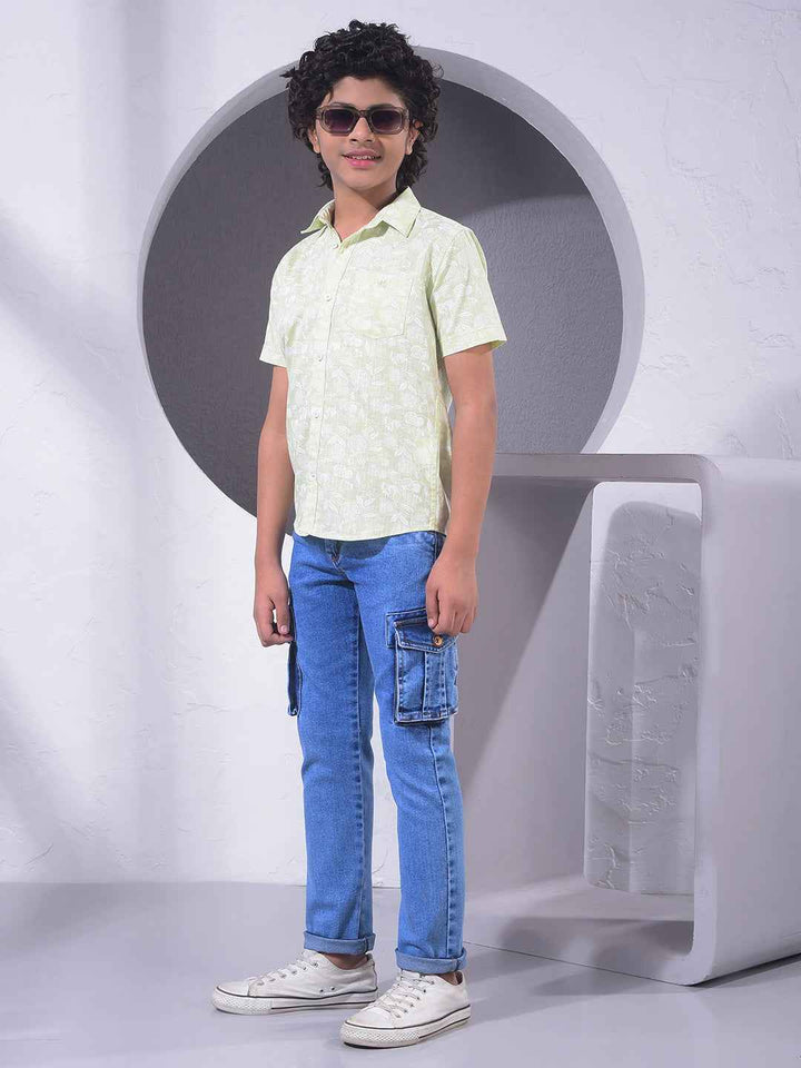 Green Floral Print 100% Cotton Shirt