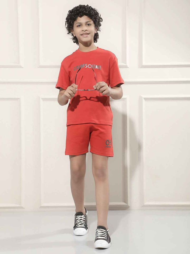 Red Typographic Print Shorts