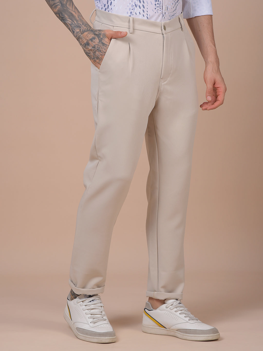Beige Korean Fit Trousers