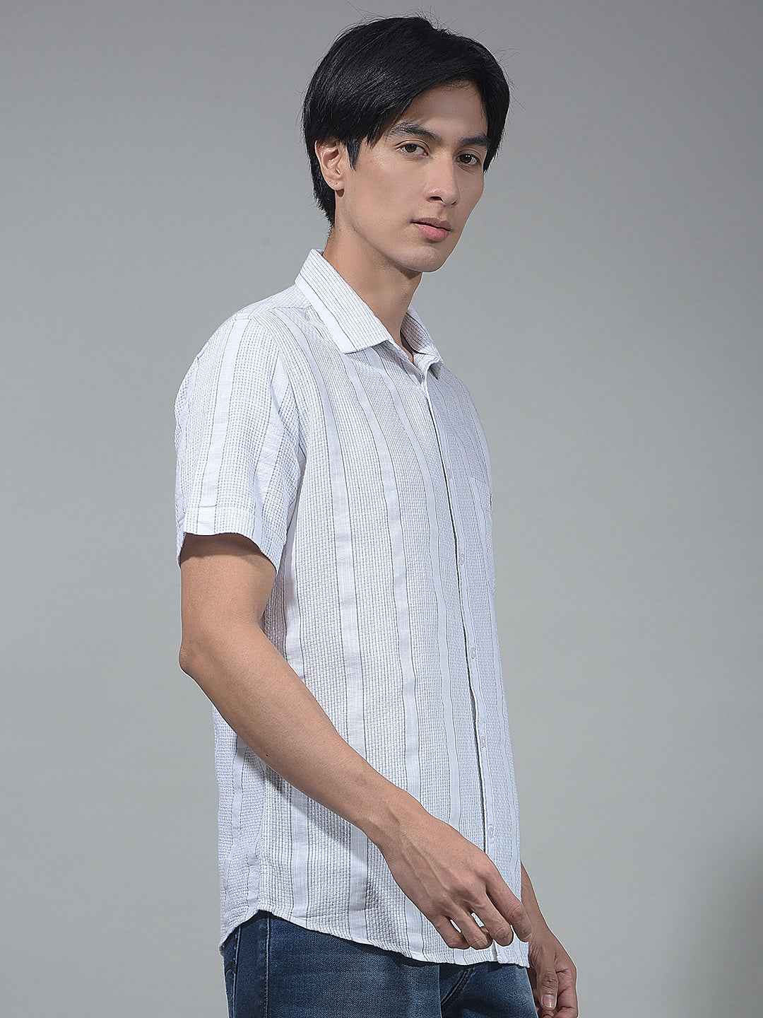 White Vertical Striped 100% Cotton Shirt