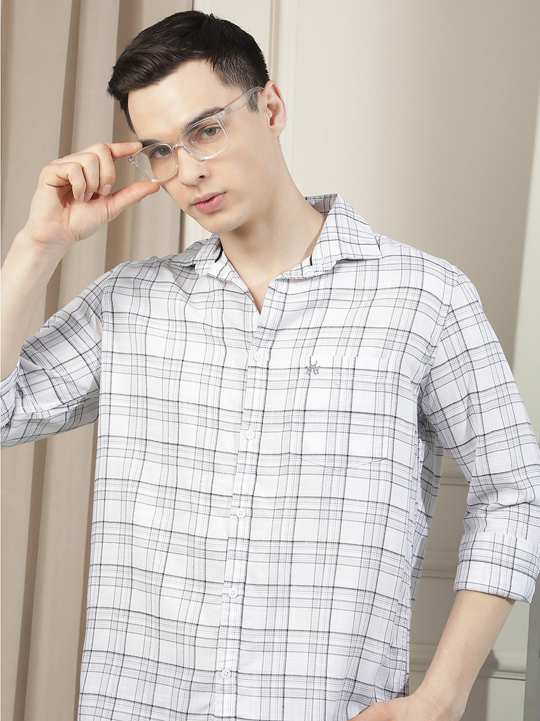 Refined Clean White Checked Shirt