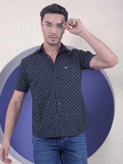 Midnight Cross Navy Blue Printed Shirt