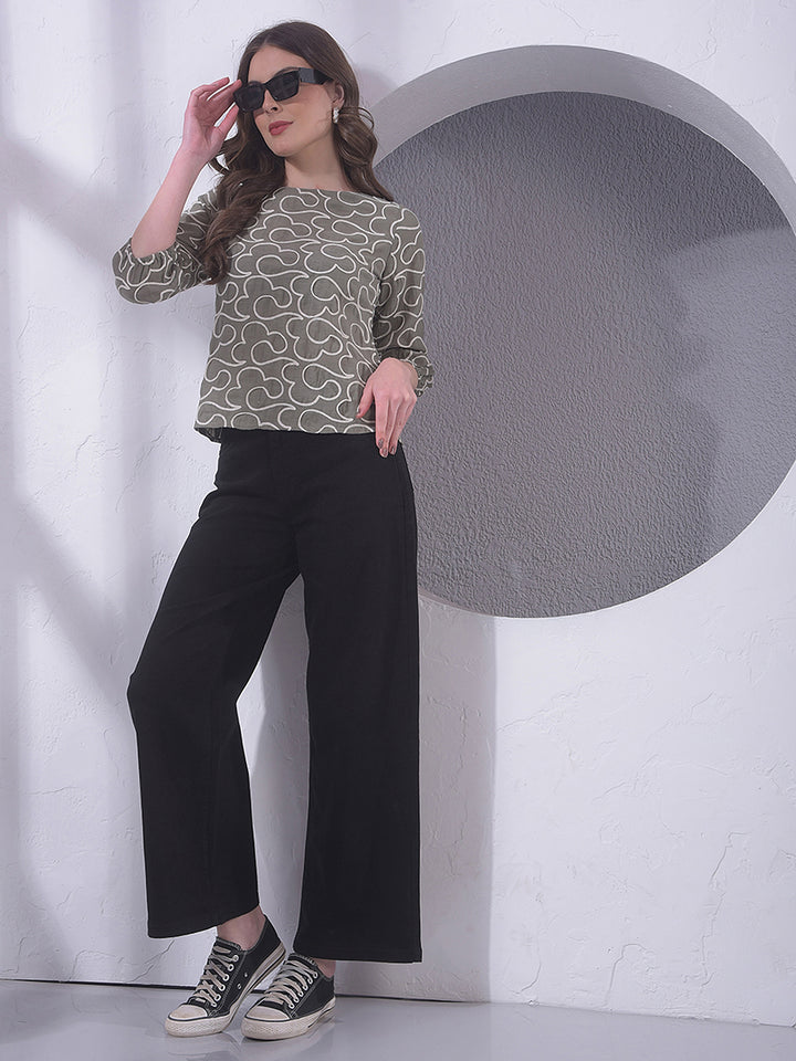 Olive Embroidered Top