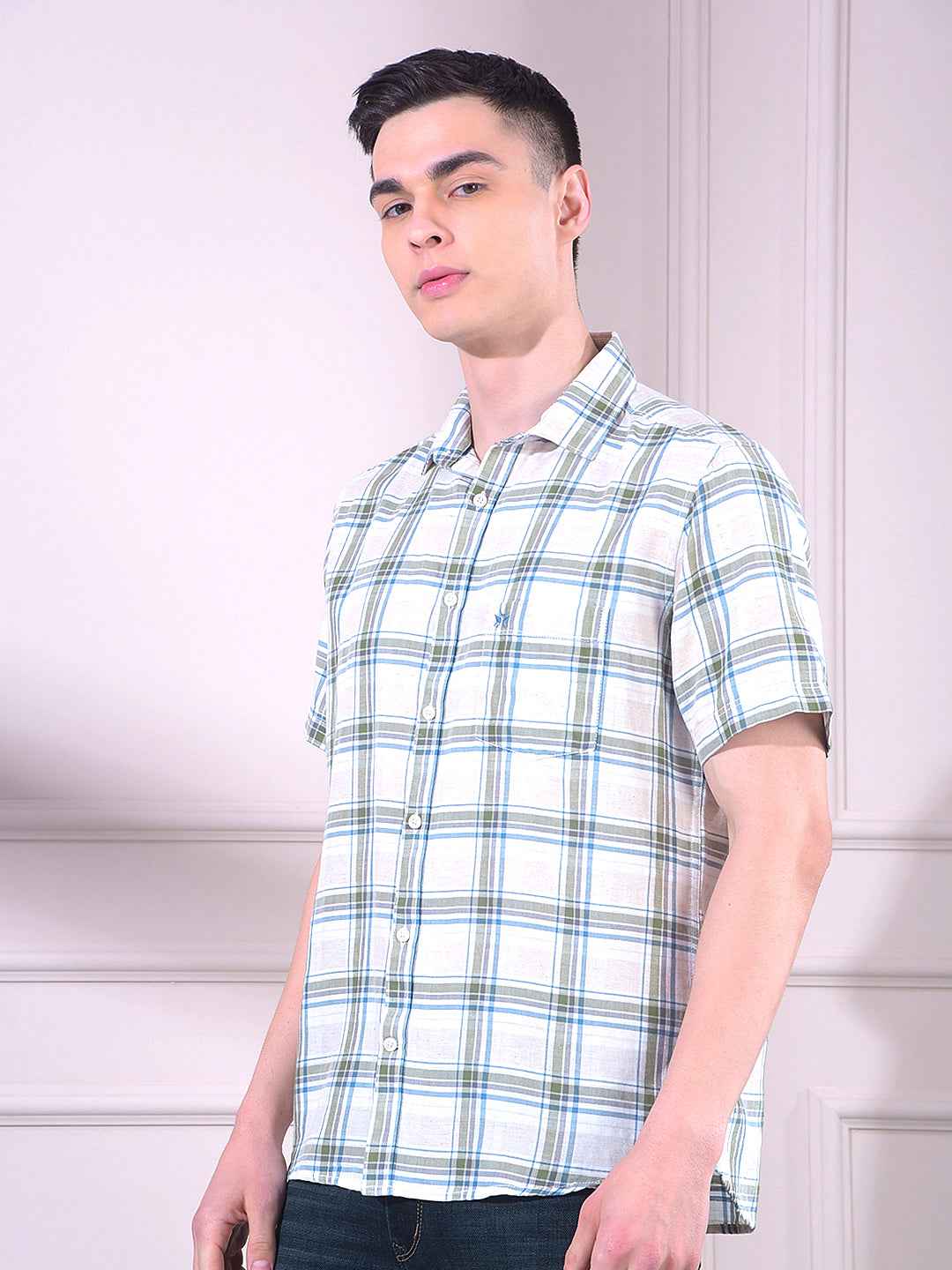 Green Linen Checked Shirt