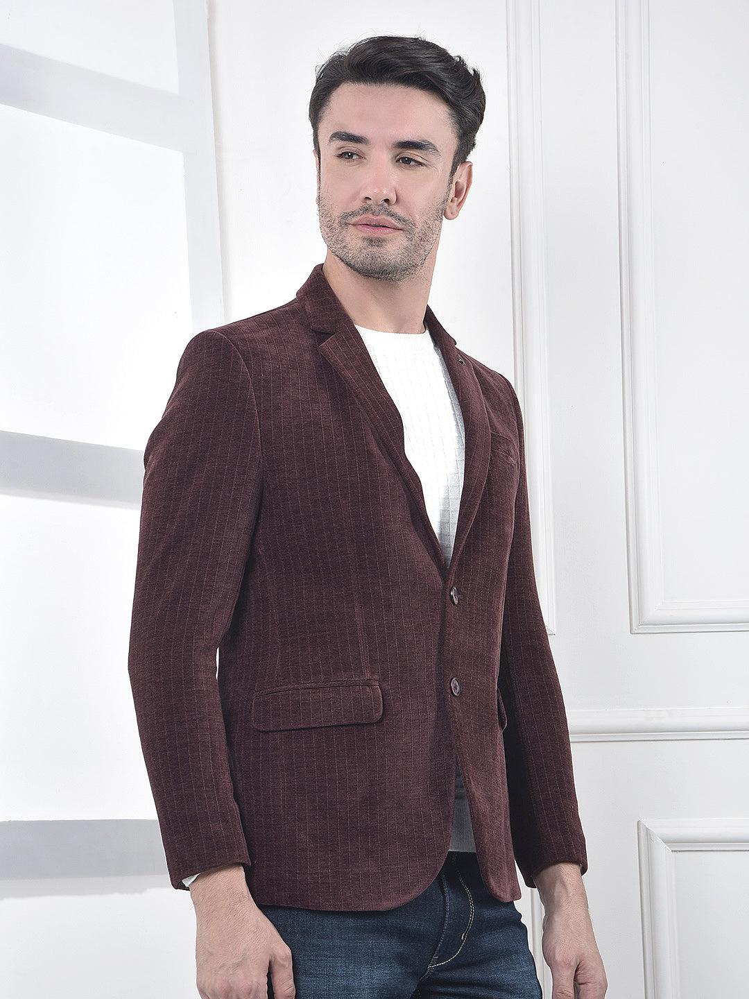 Wine Corduroy Single-Breasted Blazer