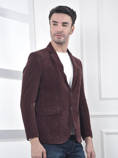Wine Corduroy Single-Breasted Blazer