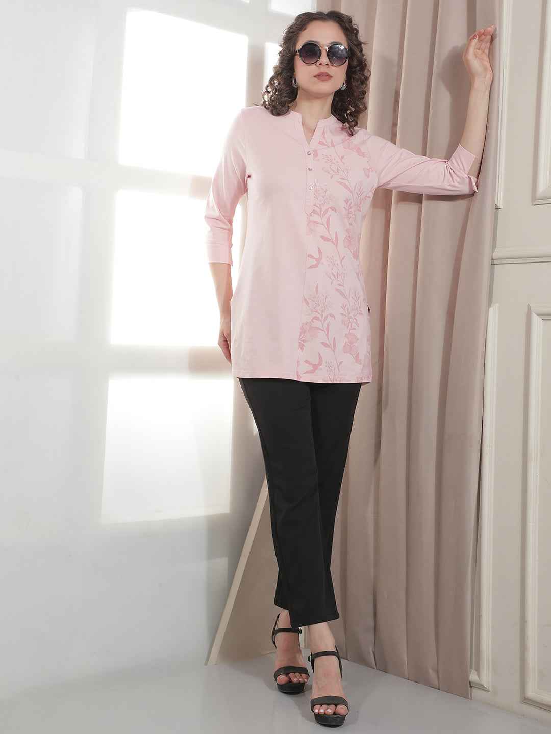 Pink Floral Printed Kurta