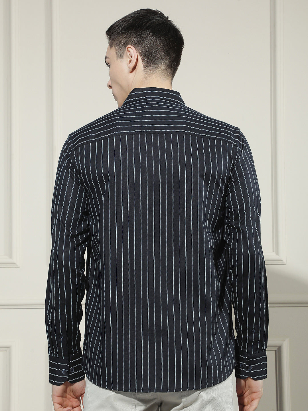 Navy Blue Vertical Striped Shirt