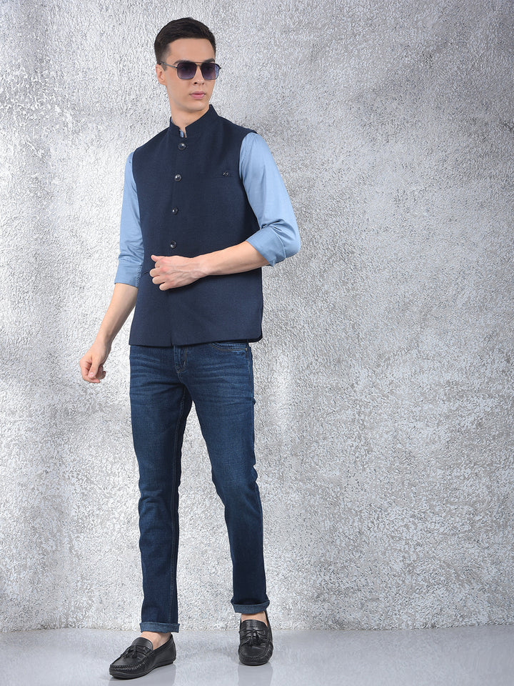 Navy Blue Sleeveless Waist Coat