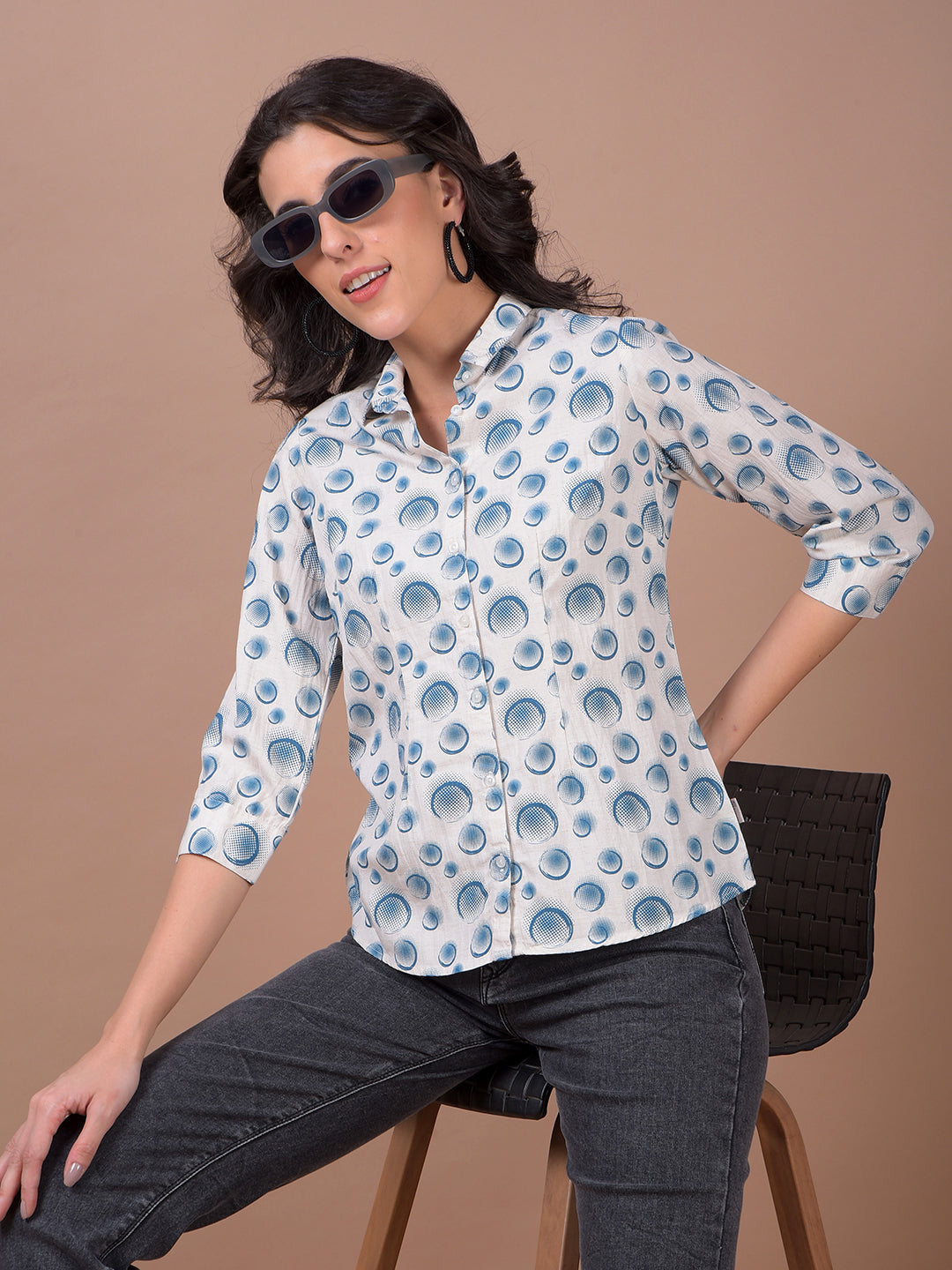 Blue Printed Linen Shirt