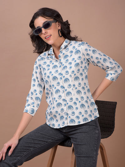 Blue Printed Linen Shirt