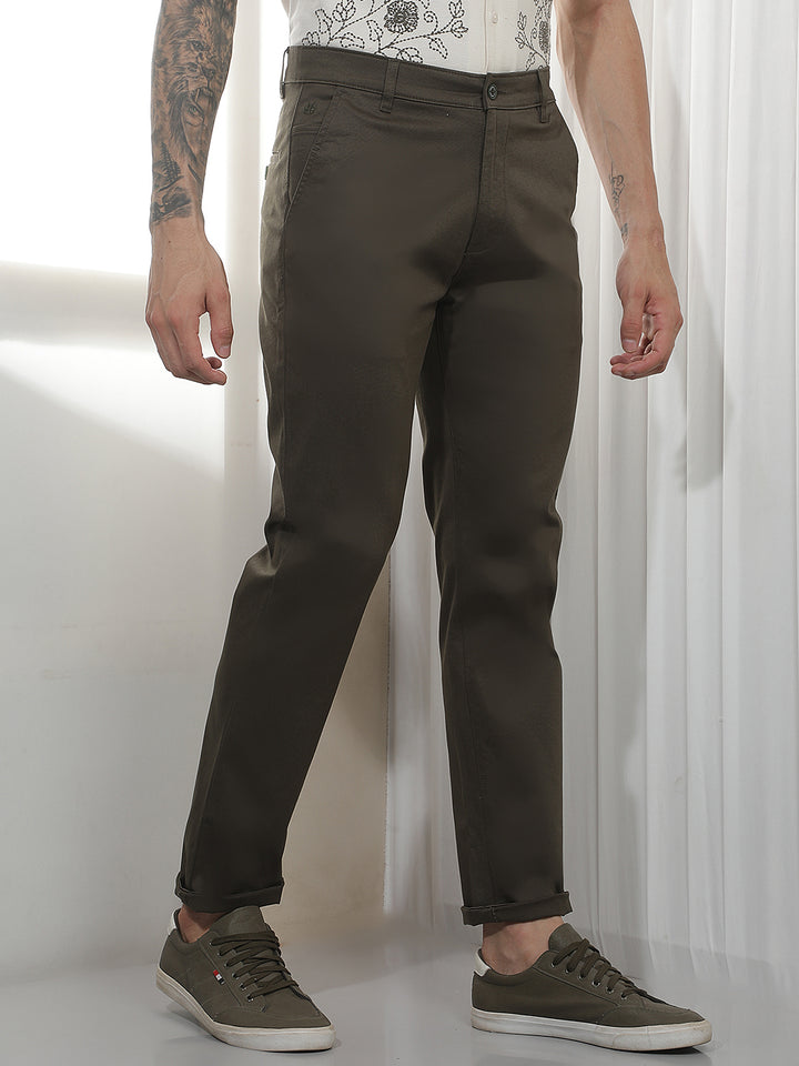 Olive Dobby Cotton Trousers