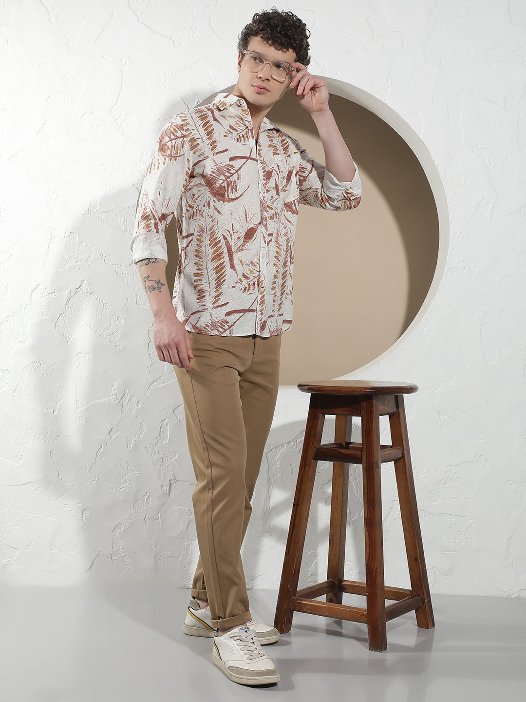 Red Botanical Print Linen Shirt