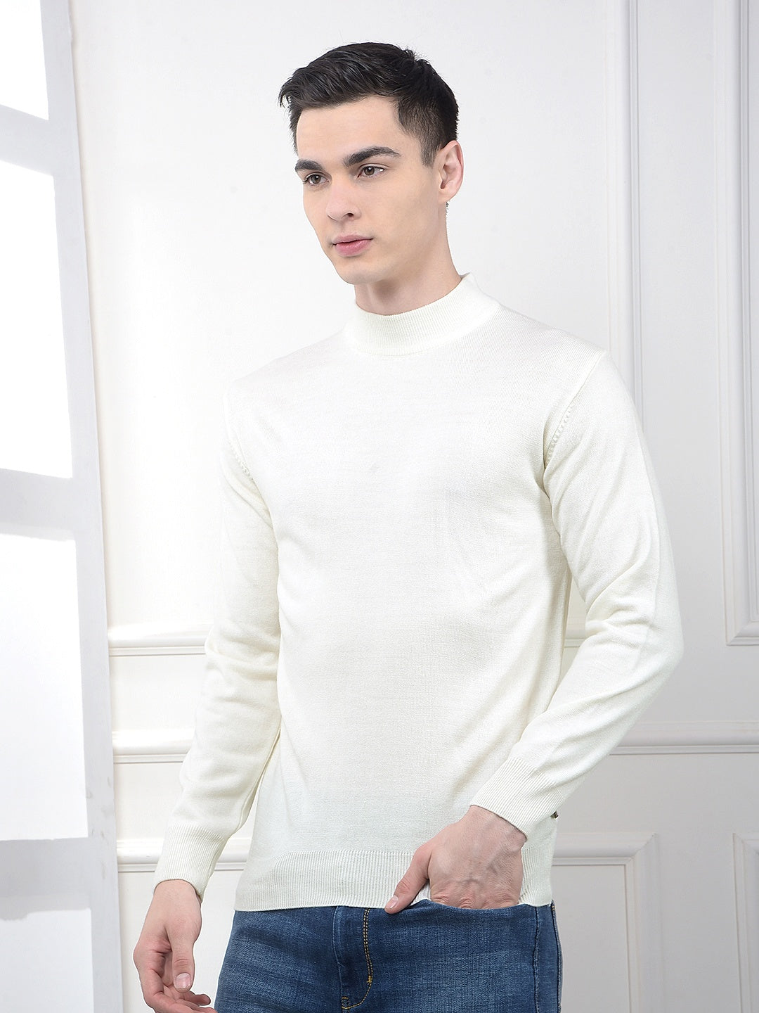 Off White High-Neck Knitted Sweater