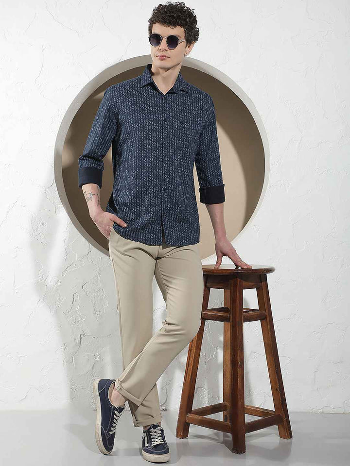 Navy Blue Printed Shirt