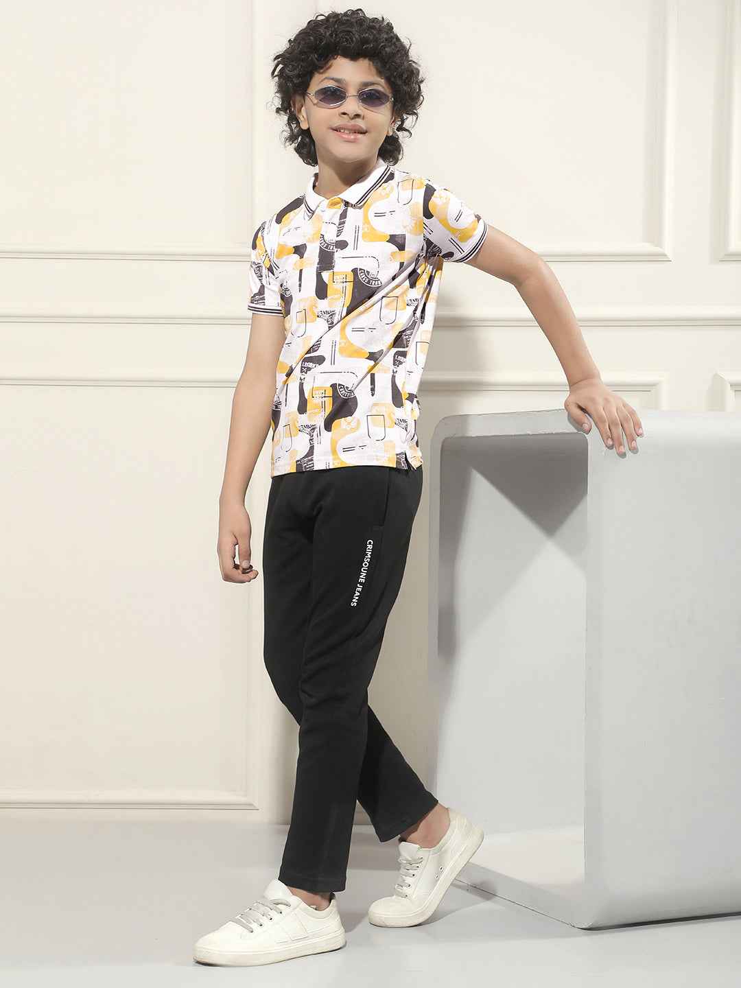 Mustard Graphic Print Polo Neck T-Shirt