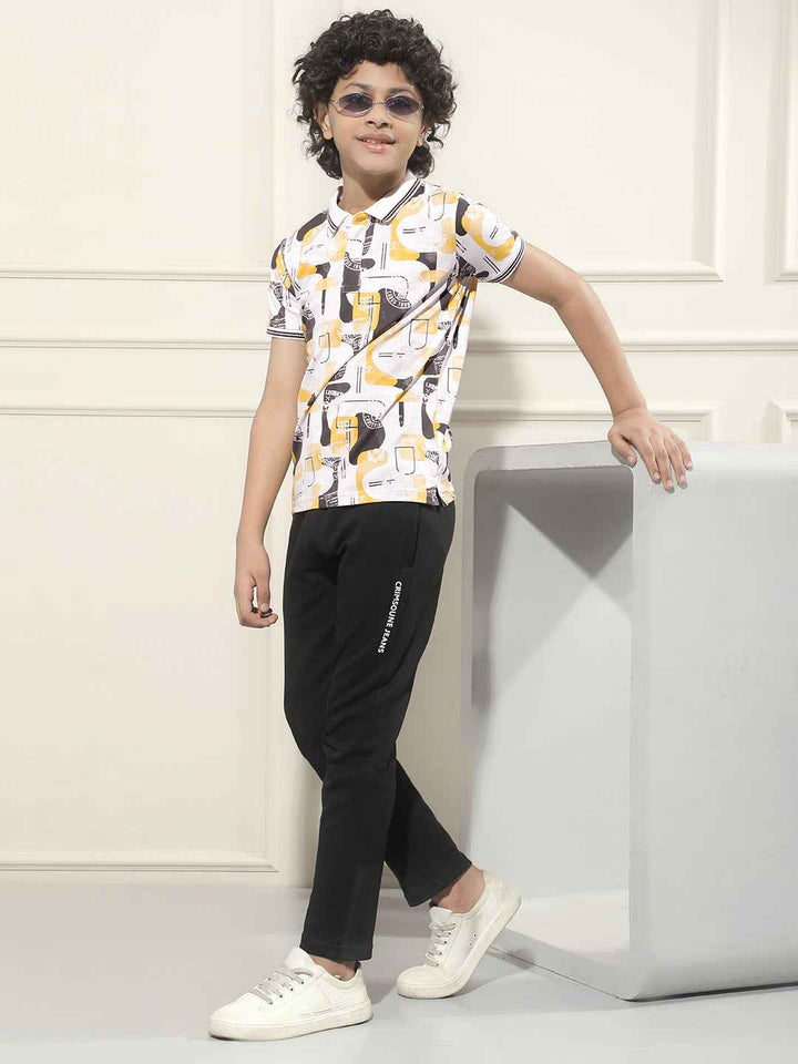 Mustard Graphic Print Polo Neck T-Shirt