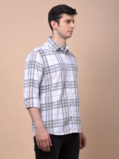 White Checked 100% Cotton Corduroy Shirt