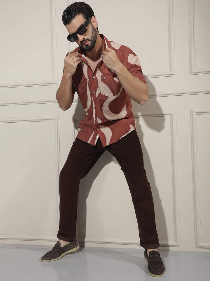 Brown Abstract Printed Shirt