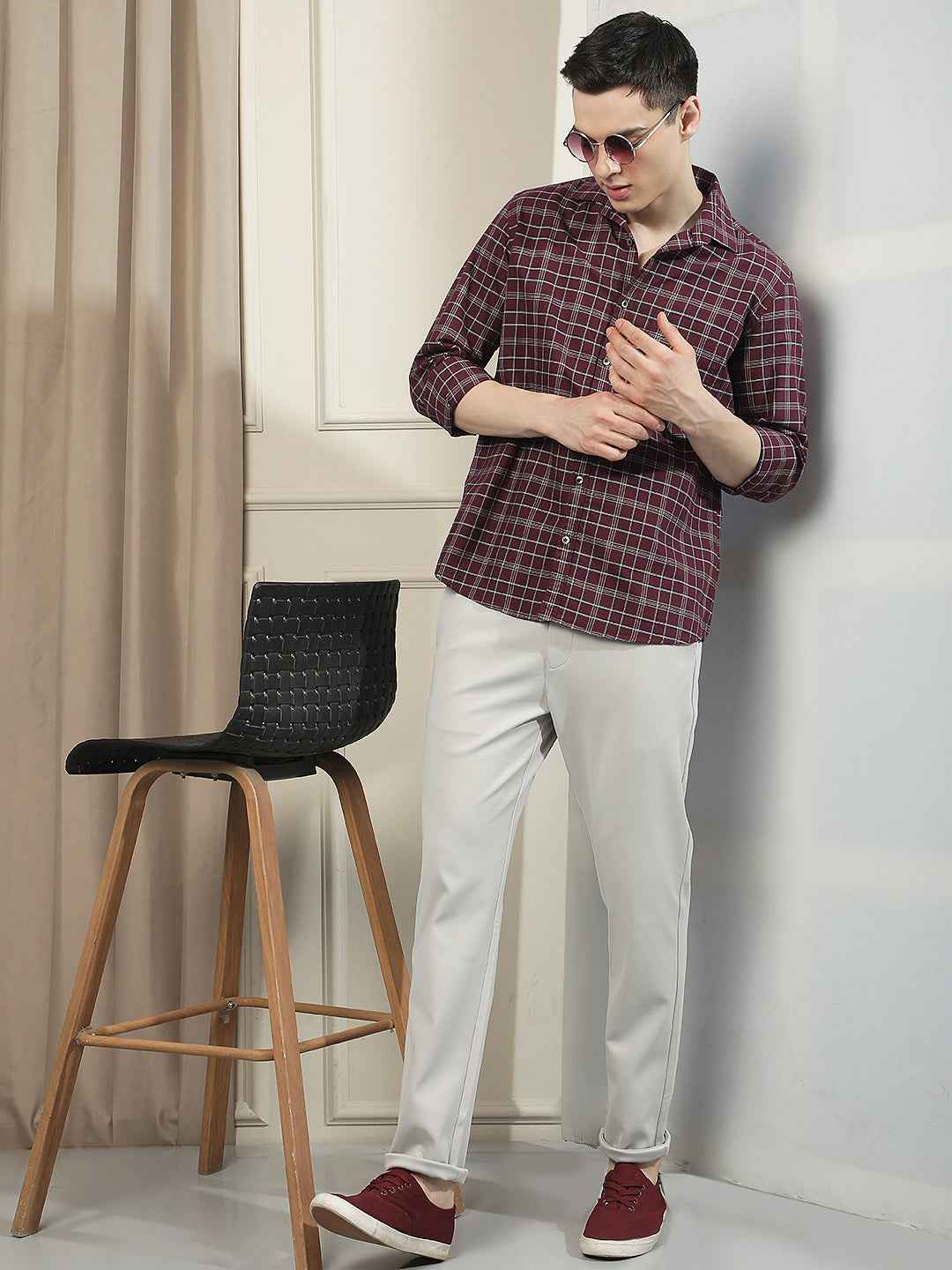 100% Cotton Maroon Checked Shirt