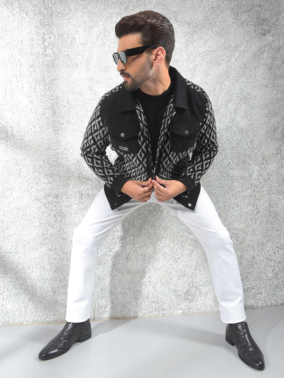 Breathable Black Jacquard Shacket