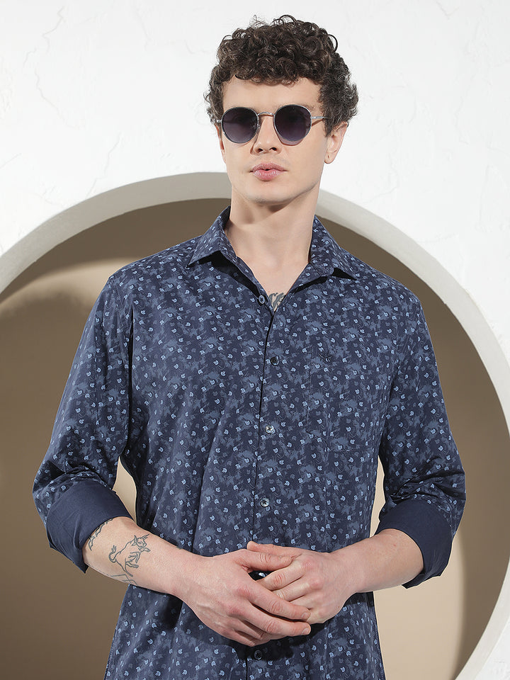 Refined Cobalt Blue Printed Shirt