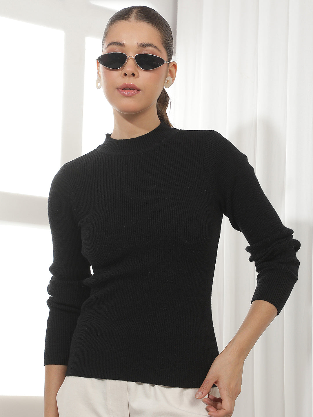 Chic Onyx Black Jacquard Sweater