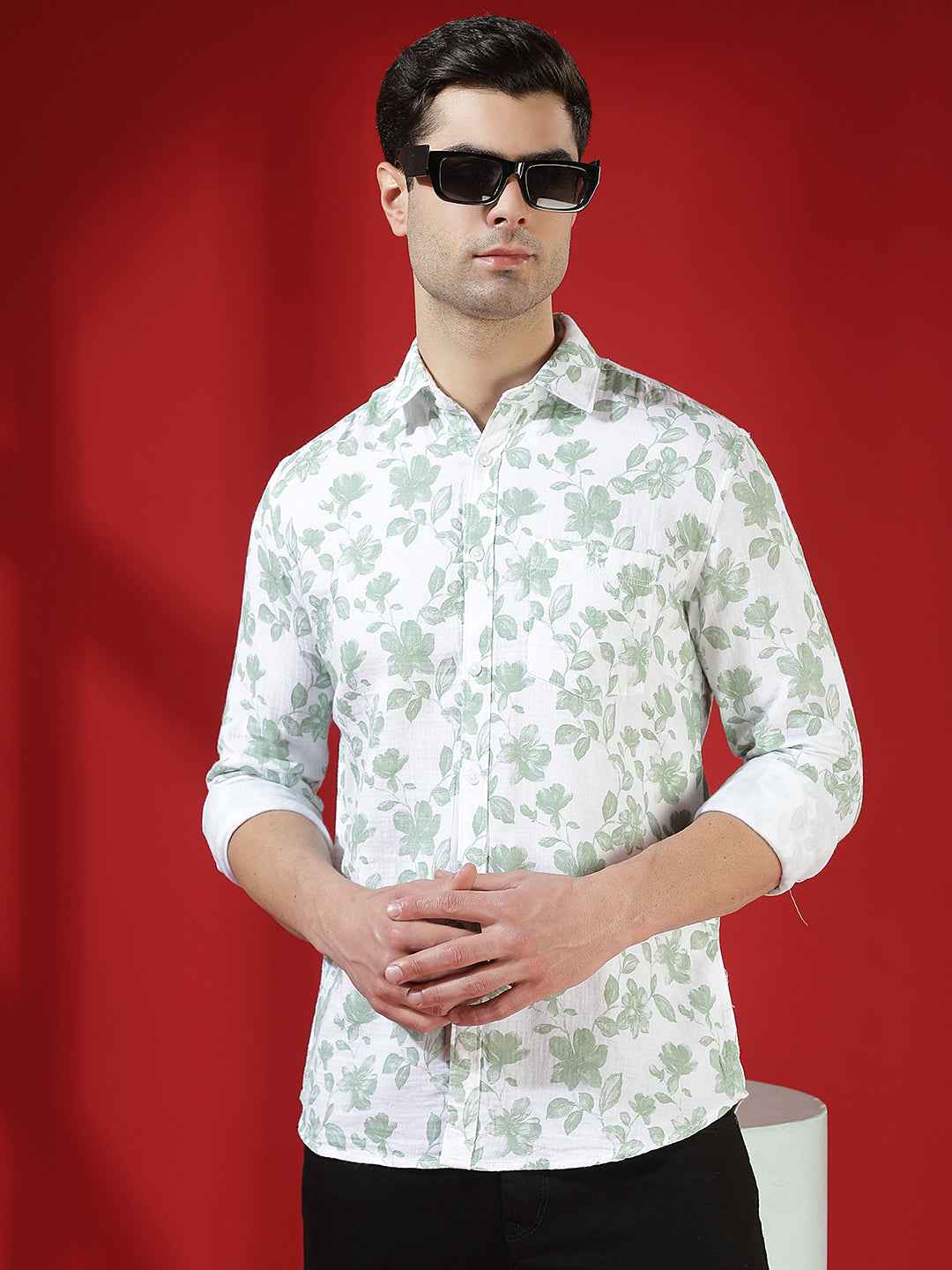Green Floral Print 100% Cotton Shirt