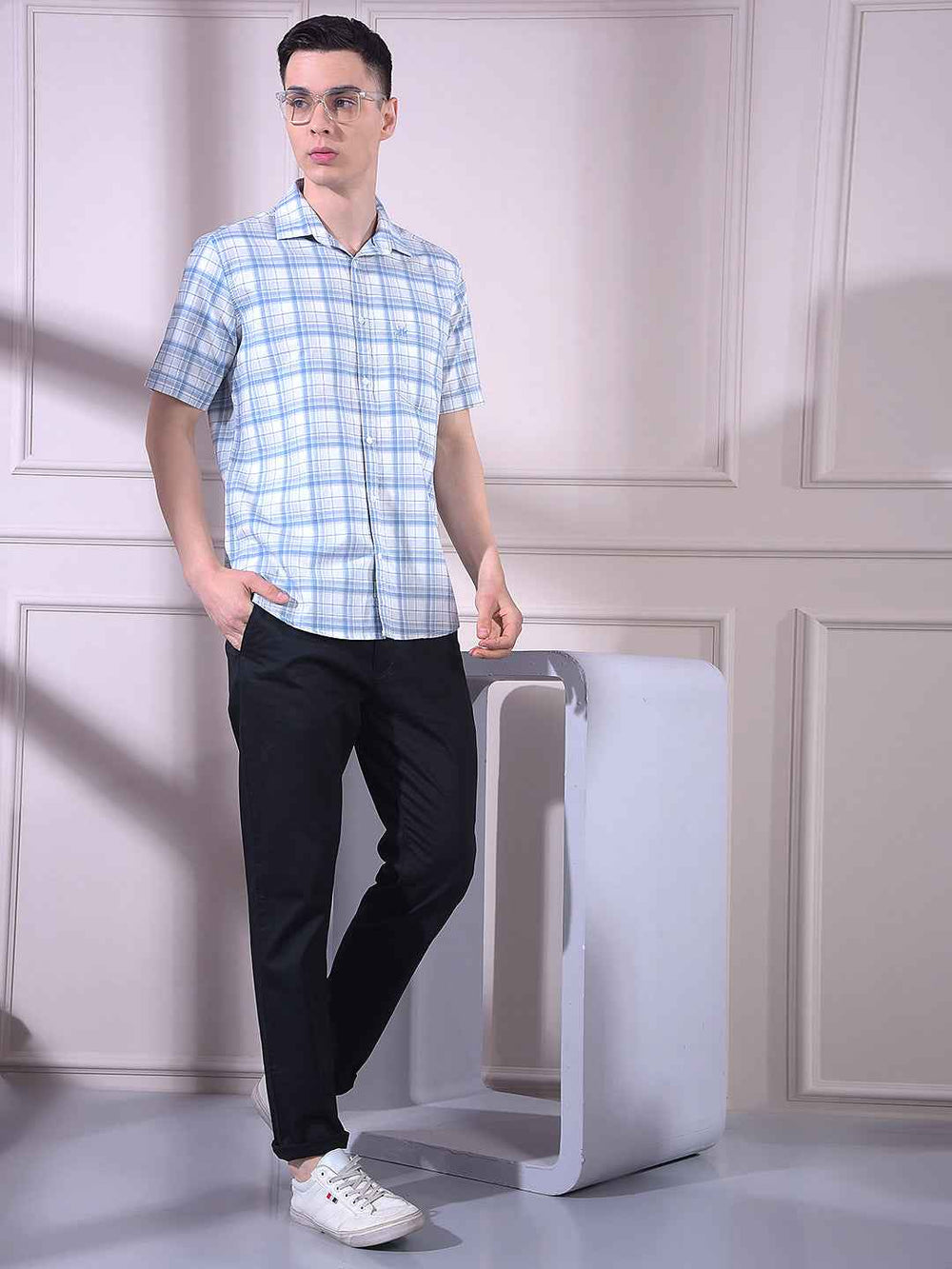 Blue 100% Cotton Checked Shirt