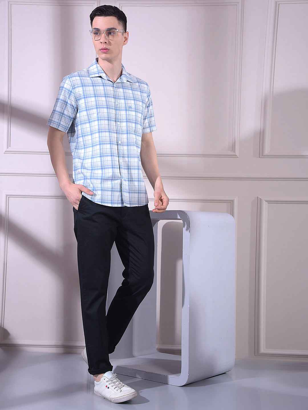 Blue 100% Cotton Checked Shirt