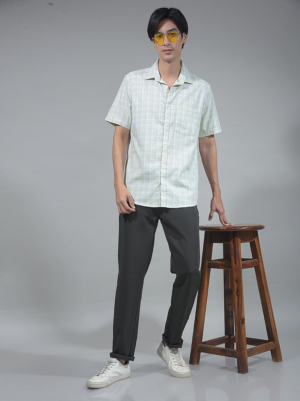 Cream Checked 100% Cotton Shirt