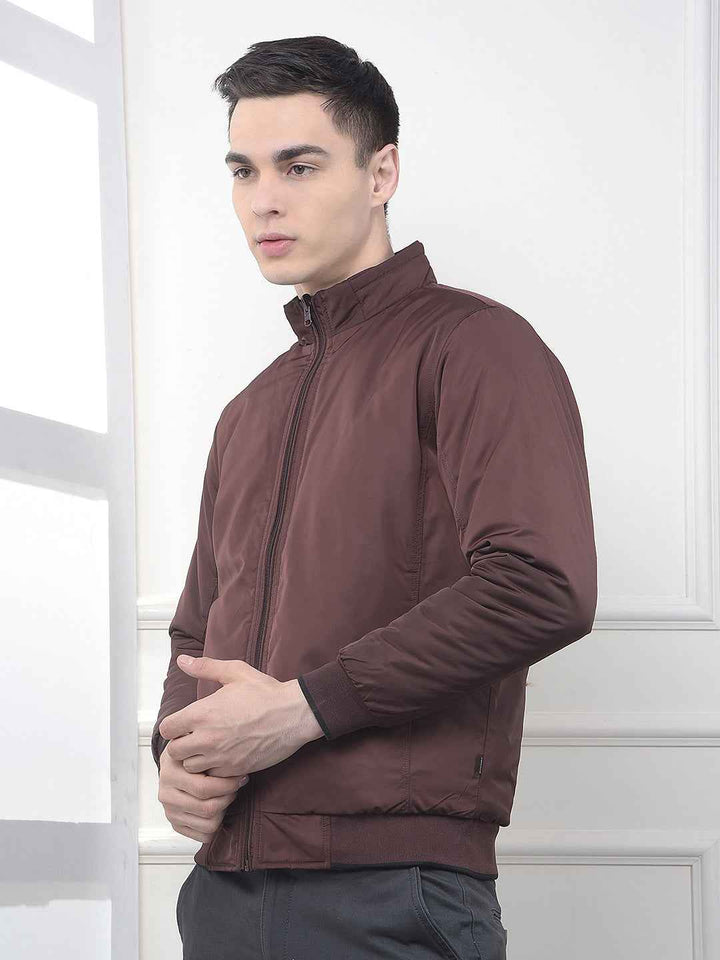 Wine High Neck Reversible Bomber Jacket