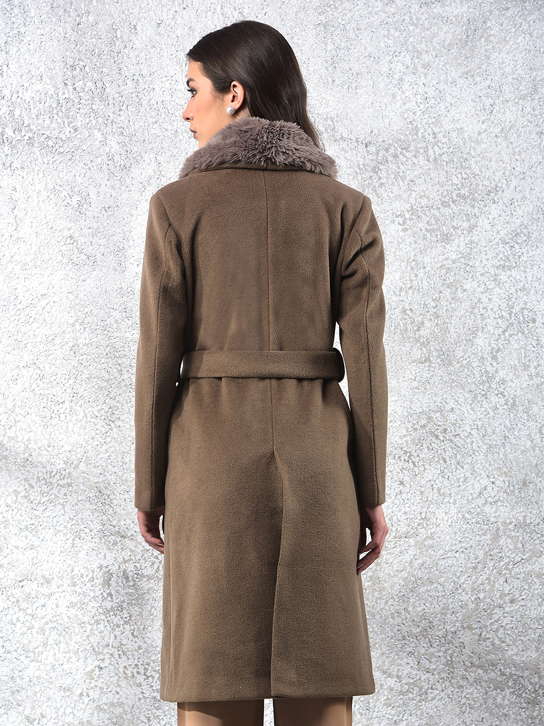 Brown Notched Lapel Overcoat With Belt